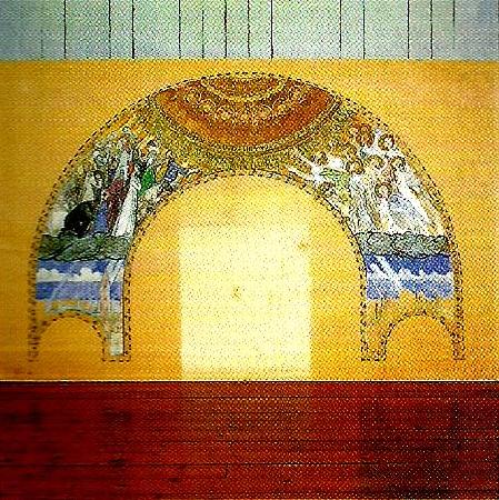 skiss till vaggmalning troligen ostra vaggen, avsedd for uppenbarelsekyrkan i saltsjobaden, Carl Larsson